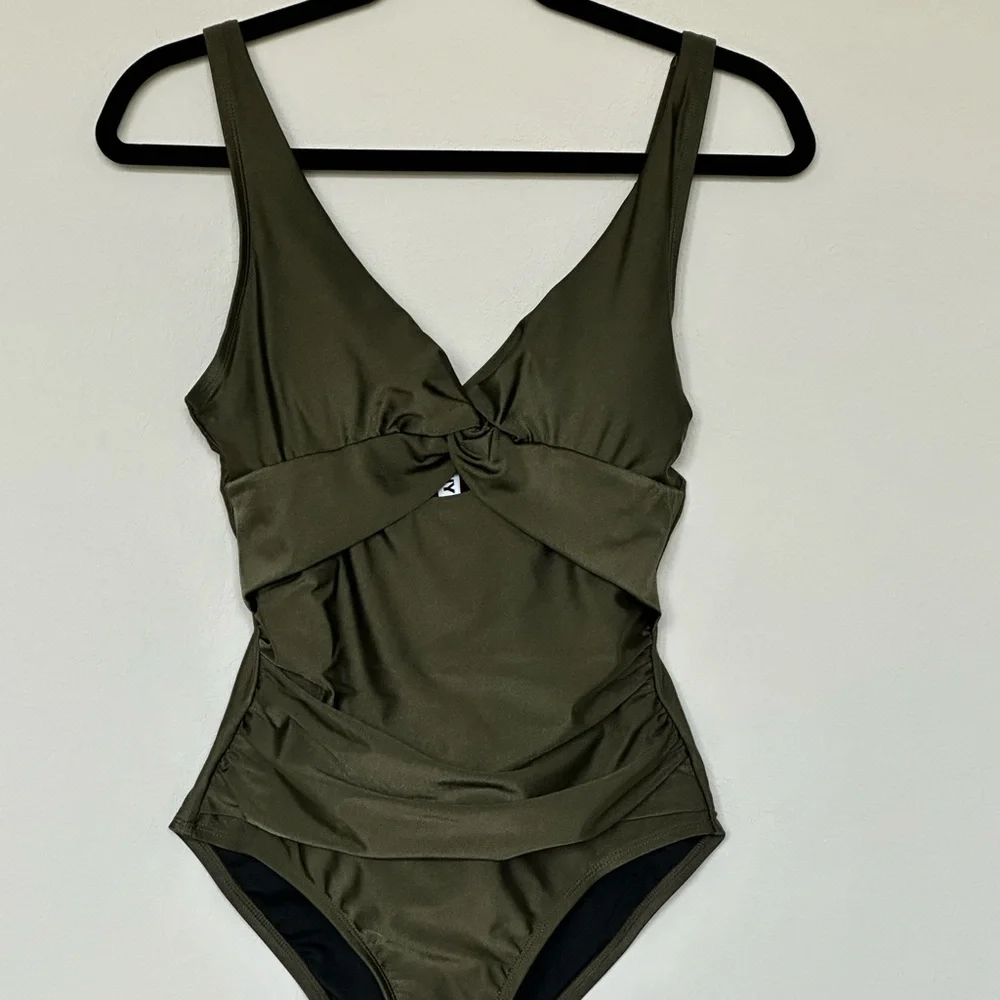 NEW DKNY Olive Green Women’s One Piece Swimsuit Size Small NWT - Picture 1 of 5